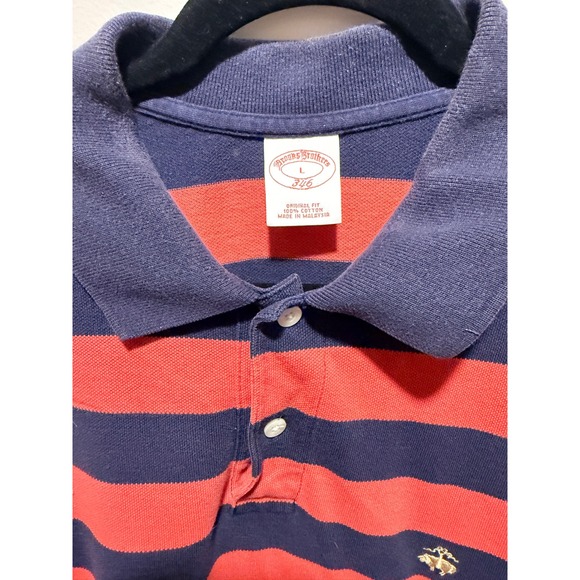 Brooks Brothers Mens Large Red Navy Stripe Polo Shirt Golf Casual Original Fit - Picture 2 of 7